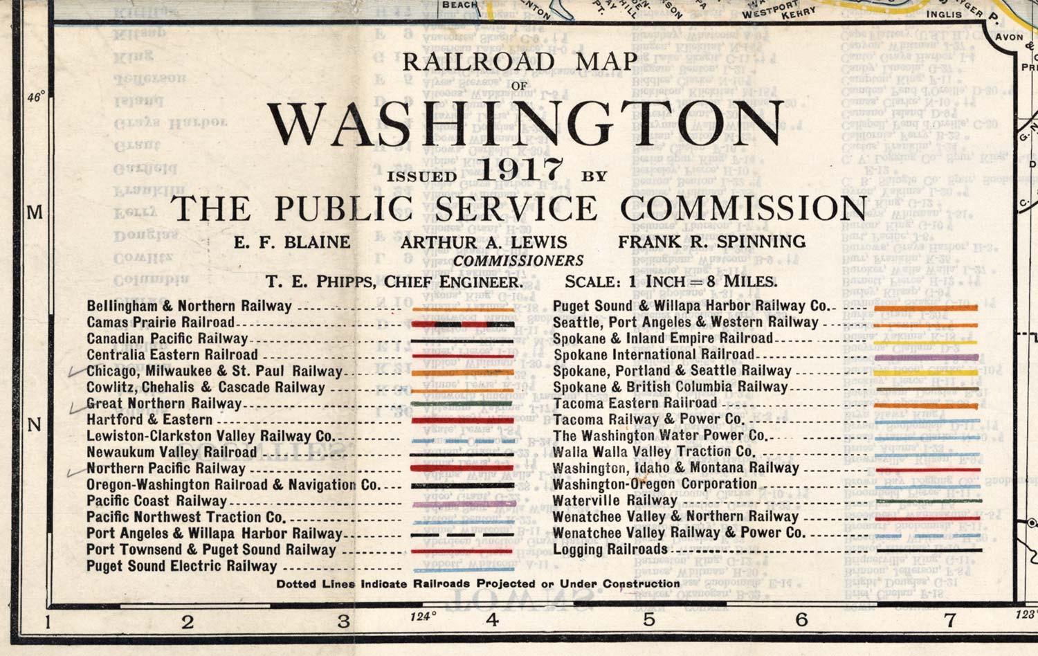 Mappa ferroviaria originale dello Stato di Washington del 1917  mappa ferroviaria - Landscape Print Beige di Unknown