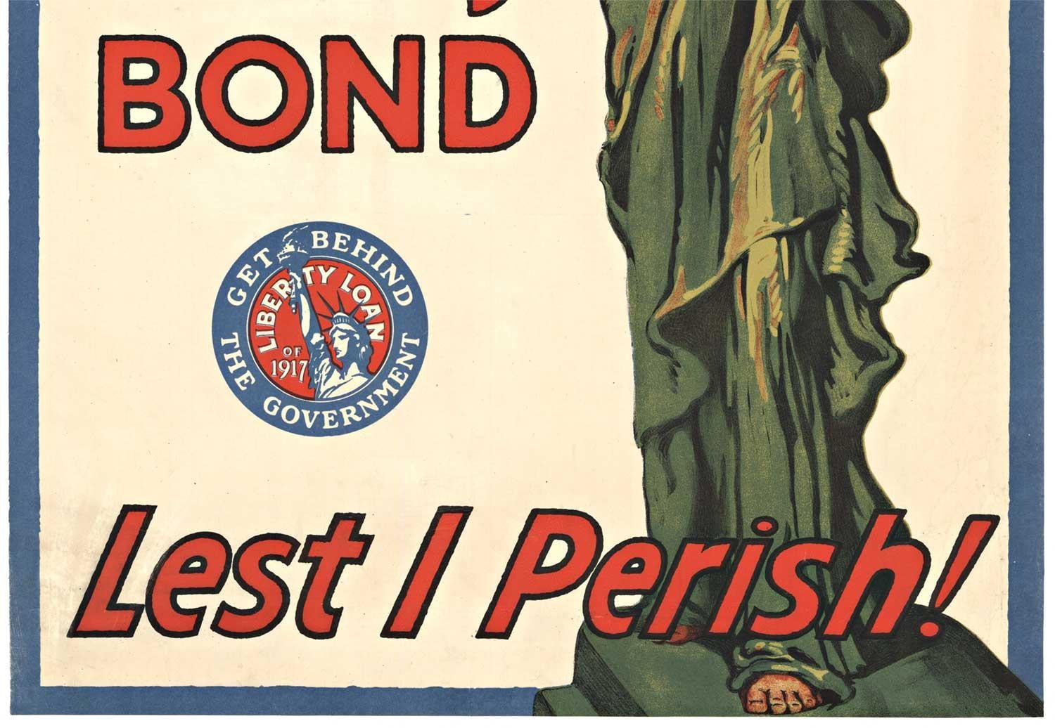 Original 1917 „You Buy A Liberty Bond, Lest I Perish!“ Vintage-Poster  (Amerikanische Moderne), Print, von Unknown