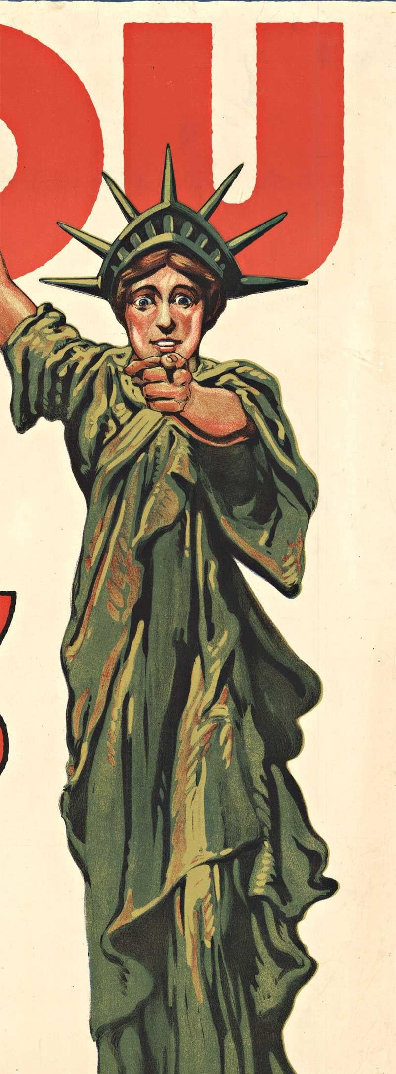 Original 1917 „You Buy A Liberty Bond, Lest I Perish!“ Vintage-Poster  (Weiß), Figurative Print, von Unknown