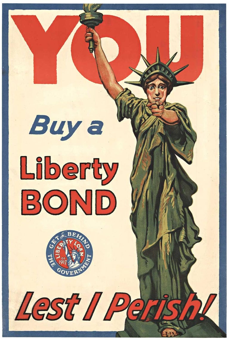 Unknown Figurative Print - Original 1917 "You Buy A Liberty Bond, Lest I Perish!" vintage poster 