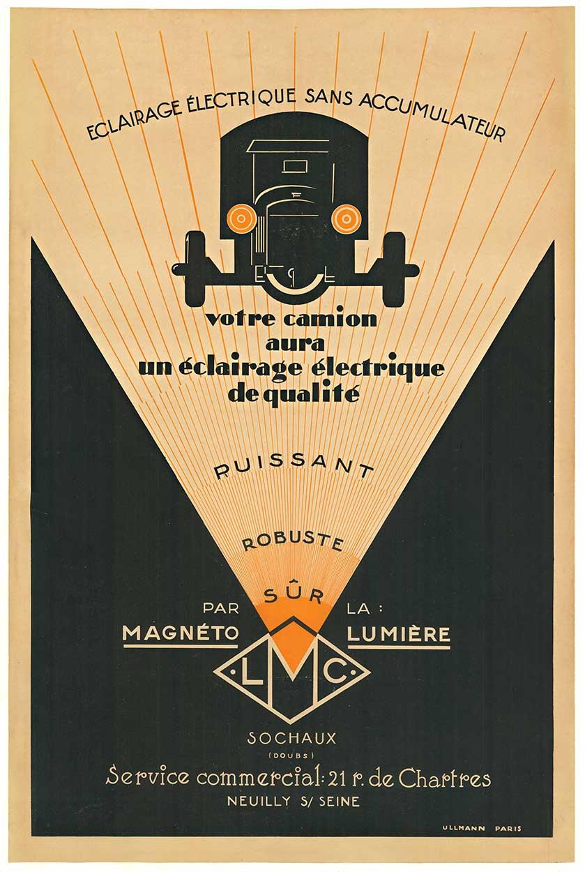 Unknown Figurative Print - Original 1920s Magneto Lumiere L M C vintage automobile poster