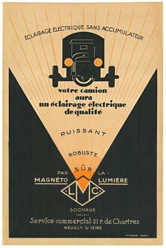 Original 1920s Magneto Lumiere L M C Antique automobile poster