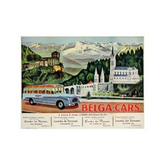 Originalplakat aus den 1920er Jahren für Belga-cars, ein belgisches Transportunternehmen nach Lourdes