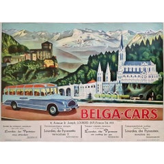 Original 1920s poster for Belga-cars, a Belgian transport company to Lourdes