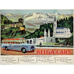 Original 1920s poster for Belga-cars, a Belgian transport company to Lourdes