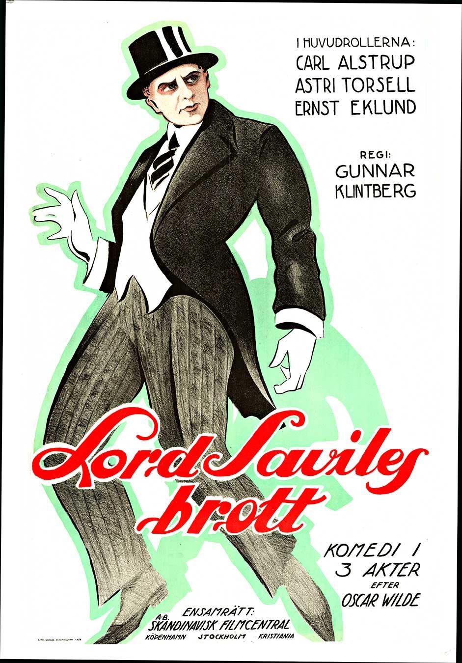 Original 1922 Lord Saviles Brott  Cartel de la película "Swedish silent vintae