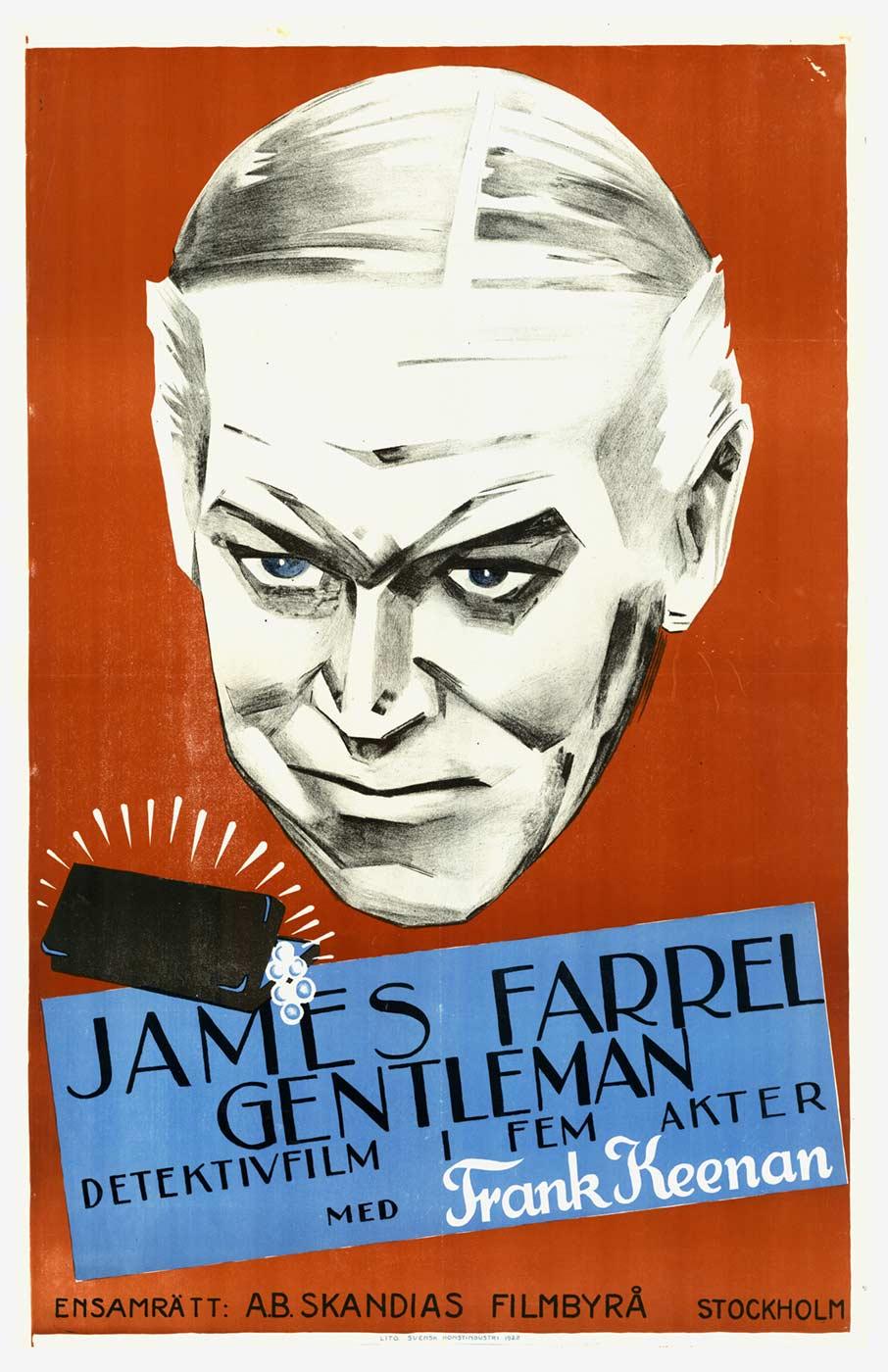 Original 1922 Swedish silent movie poster James Farrel Gentleman  linen-backed