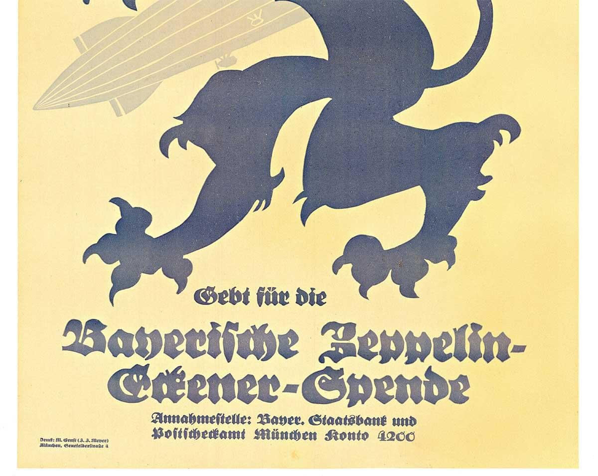 Original 1925 Zeppelin „Bayerische Zeppelin Eckene-Spende“ Vintage-Flugzeugfahrt (Akademisch), Print, von Unknown