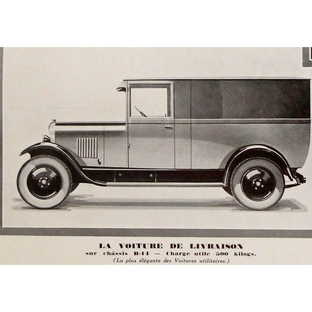 Dieses originale Werbeplakat von Citroën aus dem Jahr 1928 wirbt für das Lieferfahrzeug der Marke, ein Symbol für die wachsende wirtschaftliche Dynamik Frankreichs in der Zwischenkriegszeit. Dieses Werk ist mehr als nur eine Werbung, es verkörpert