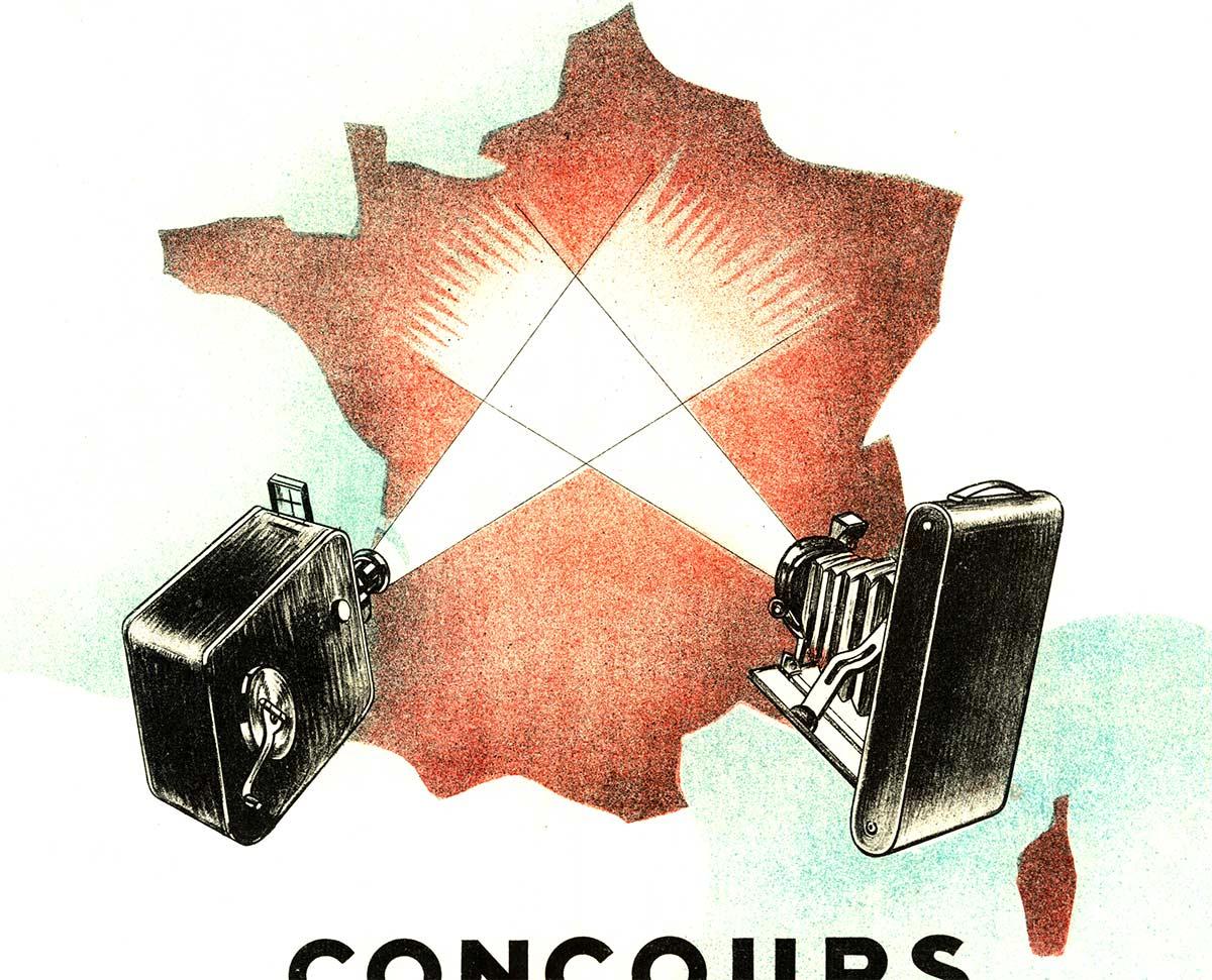 Original 1933 Concours de Photographie e Cinematographie vintage Französisch Plakat (Weiß), Figurative Print, von Unknown