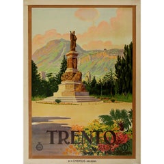Cartel de viaje italiano original de 1933 promociona Trento - ENIT Ferrocarriles Italianos