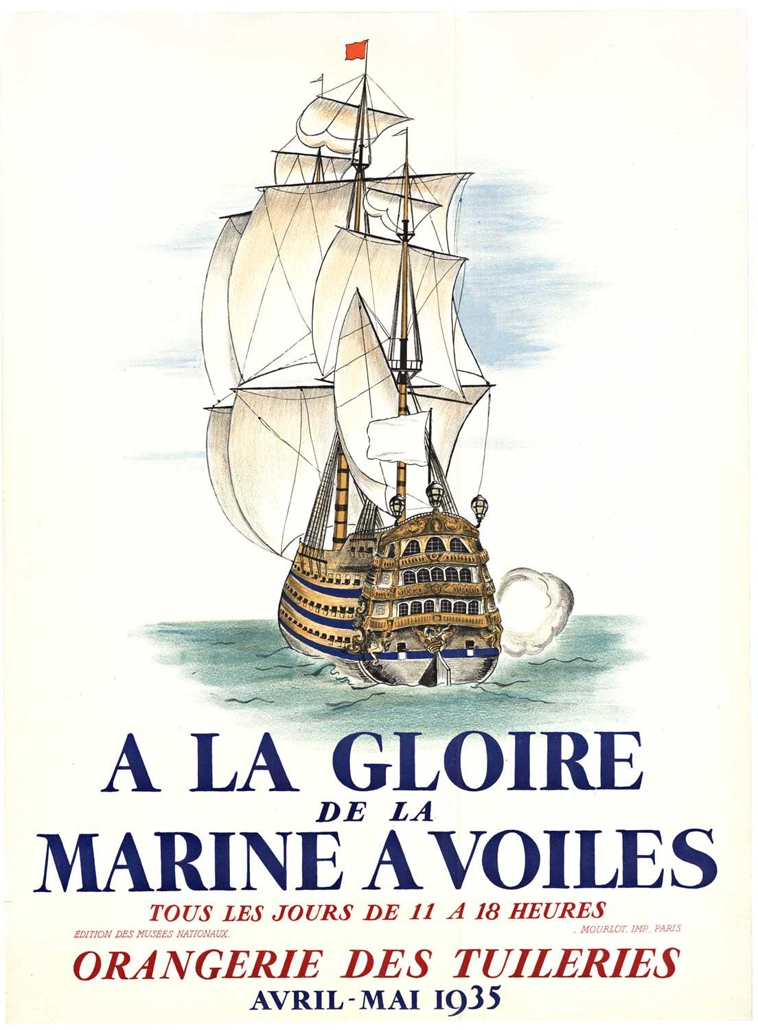 Original 1935  "A La Gloire de la Marine A Voiles" vintage French poster.