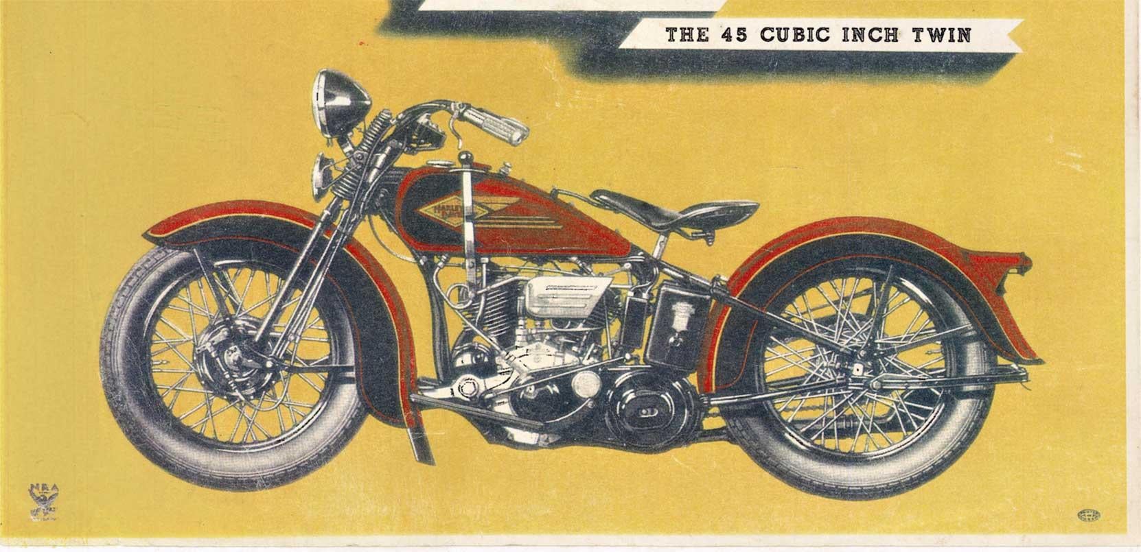 Original 1935 Harley Davidson Motorcycle art deco vintage poster - Print by Unknown