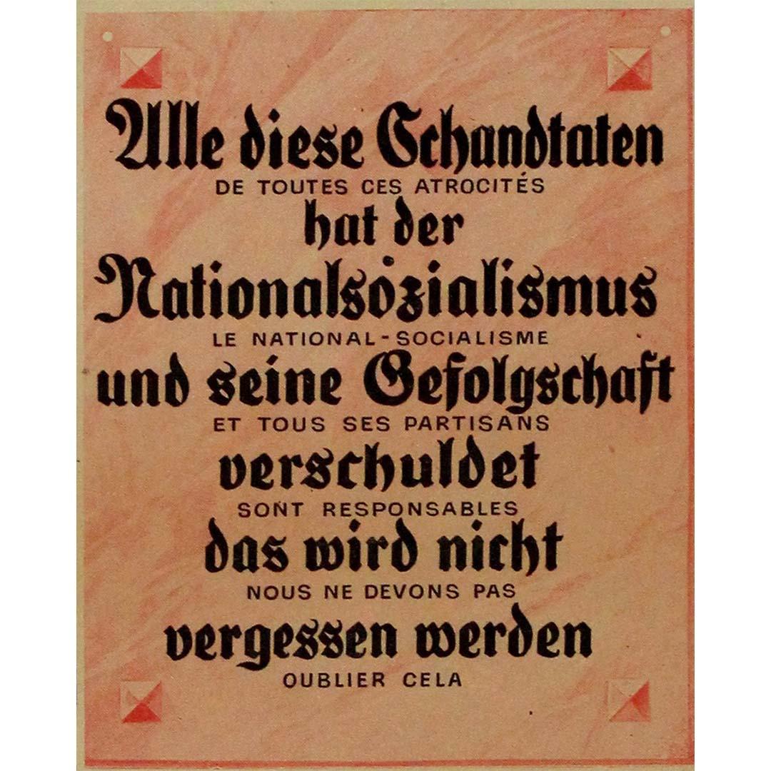 This original 1945 poster, Patrie – Journal des Combattants Français, was published by the French Ministry of War as a stark reminder of the atrocities committed under the Nazi regime. Issued in the immediate aftermath of World War II, it serves as