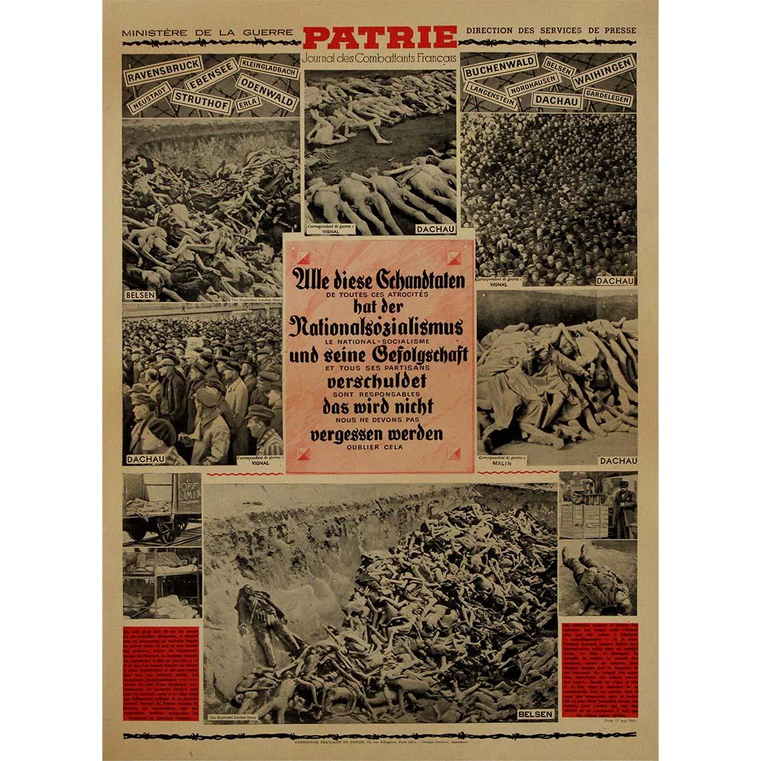 Original 1945 poster : Patrie – Journal des Combattants Français - World War II - Print by Unknown