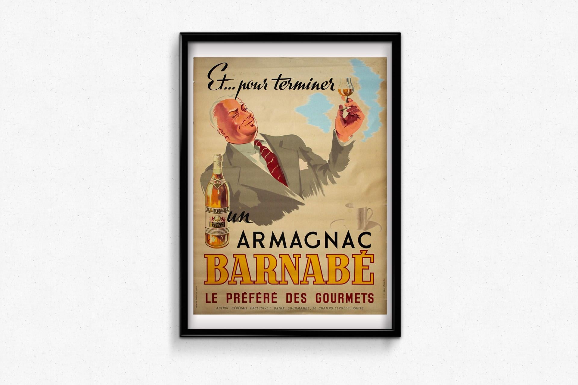 Originales französisches Werbeplakat von 1946 - Armagnac Barnabé (Braun), Print, von Unknown