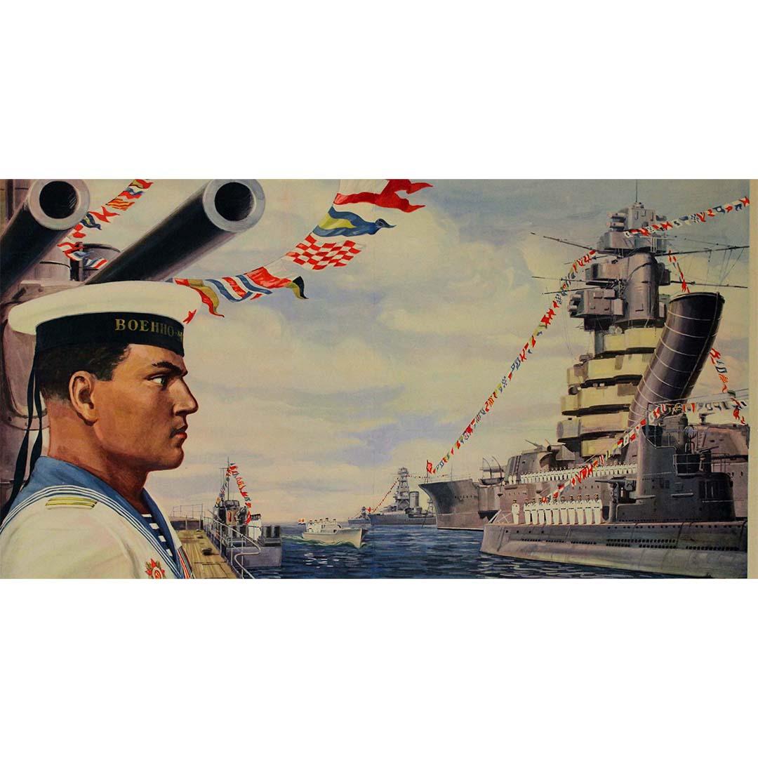 Affiche de propagande soviétique originale de 1946 intitulée Long live the Soviet Navy! en vente 1