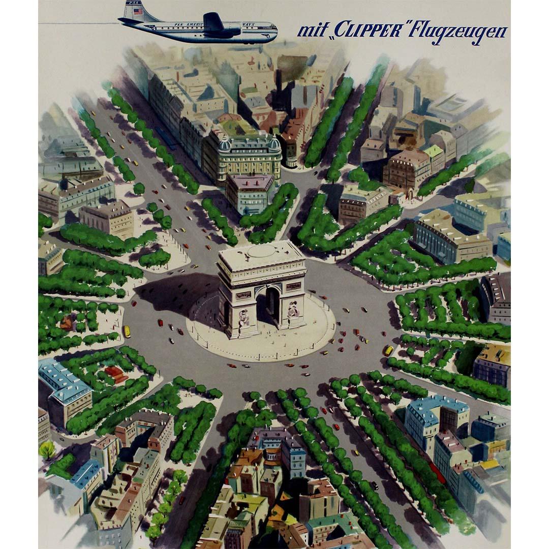 Original 1951 poster, created for Pan American World Airways travels to Paris 1