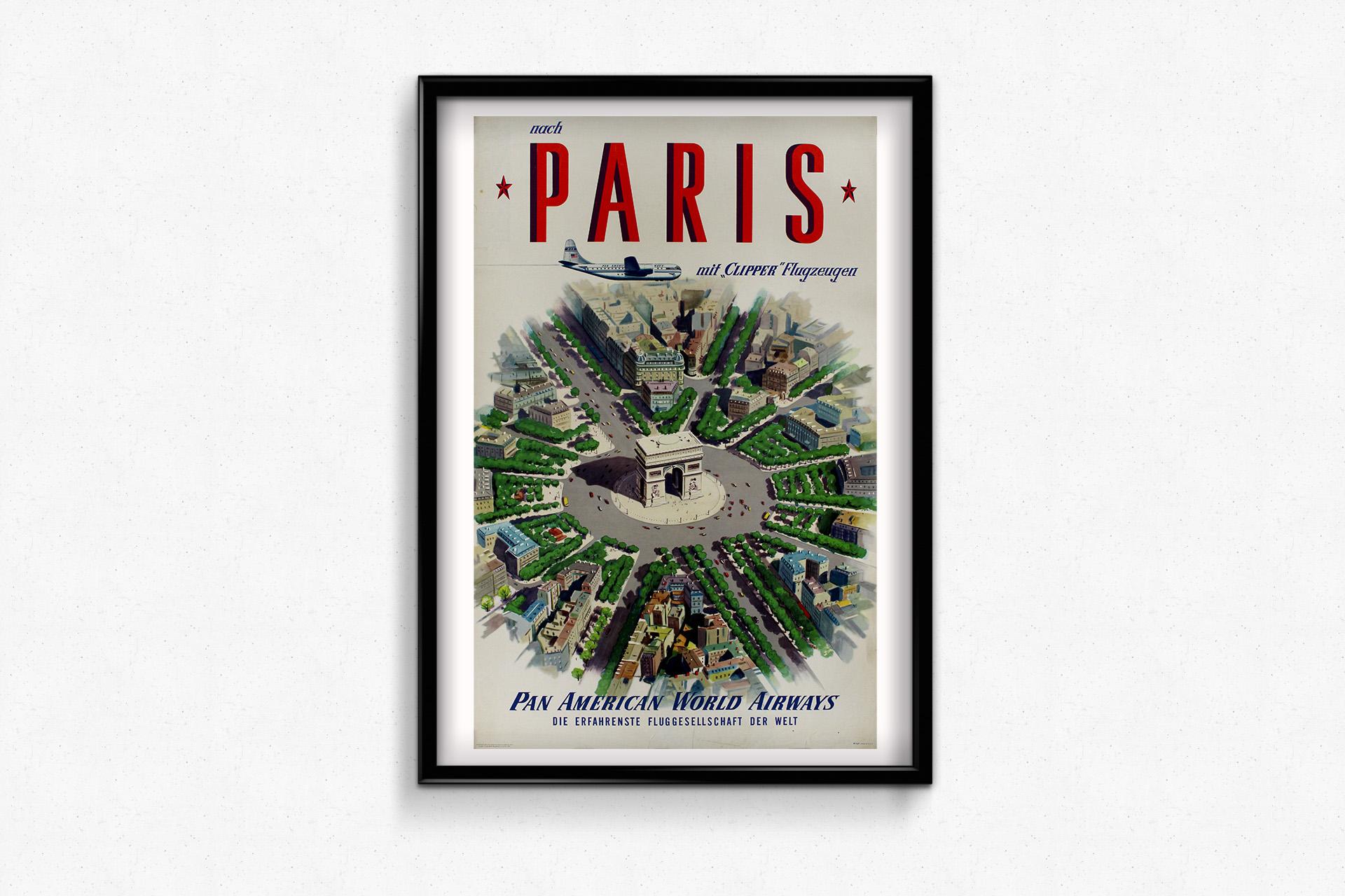 Original 1951 poster, created for Pan American World Airways travels to Paris 2