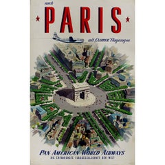 Vintage Original 1951 poster, created for Pan American World Airways travels to Paris