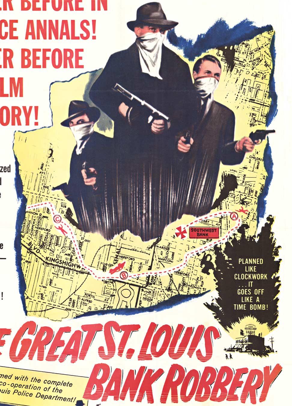 Affiche de film originale de 1959 « The Great St. Louis Bank Robbery », U S 1 feuille - Blanc Figurative Print par Unknown