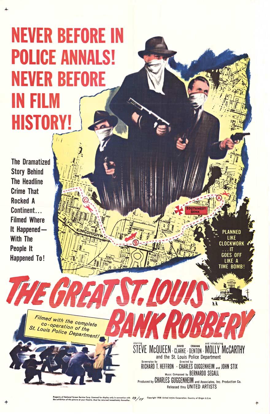 Figurative Print Unknown - Affiche de film originale de 1959 « The Great St. Louis Bank Robbery », U S 1 feuille