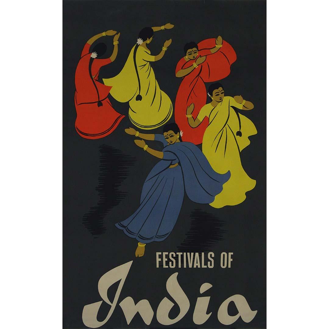 Original 1959 travel poster titled "Festivals of India"  - Print by Unknown