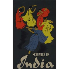 Retro Original 1959 travel poster titled "Festivals of India" 