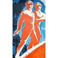 Original 1965 Soviet space poster, Cosmonautes - Voskhod 2 CCCP