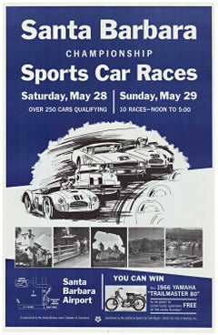 Affiche vintage originale du championnat de course de voitures de sport de Santa Barbara de 1966