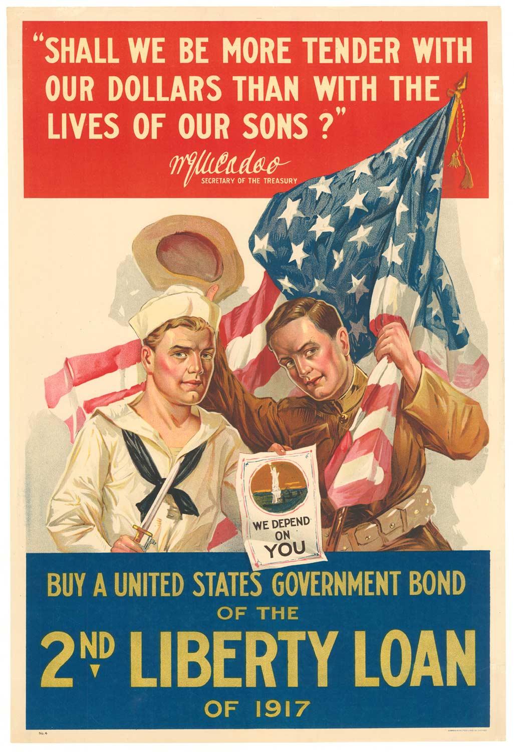 Affiche vintage originale « 2nd Liberty Loan » de 1917