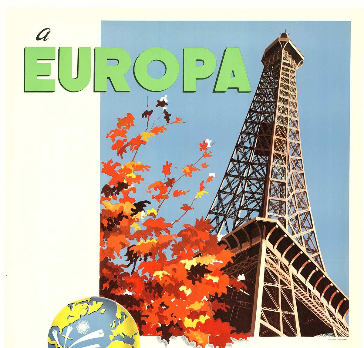 Vintage-Reiseplakat „a Europa Avianca a sus Ordenes“ aus Paris, Vintage – Print von Unknown