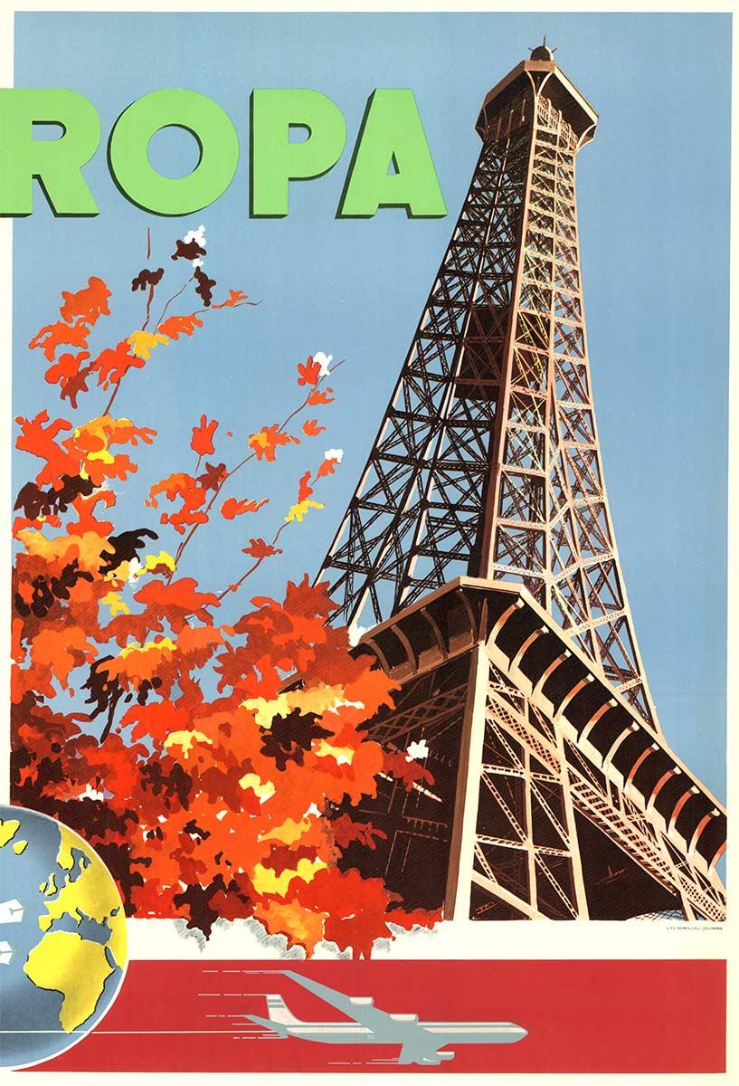 Vintage-Reiseplakat „a Europa Avianca a sus Ordenes“ aus Paris, Vintage (Grau), Landscape Print, von Unknown
