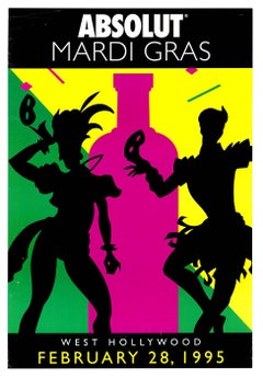 Póster original Absolut Mardi Gras West Hollywood 1995 pop art con soporte de lino