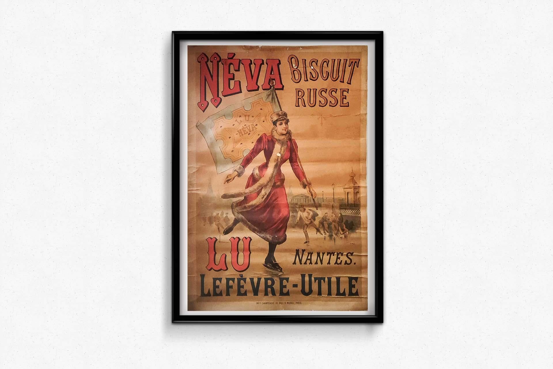 Original advertising poster from 1893 for Lefèvre-Utile and Néva Russian cookie For Sale 2