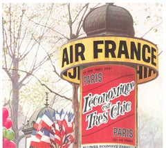 Original Air France Mid-Century-Modern vintage travel poster  linen-backed