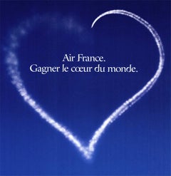 Affiche de voyage originale d'Air France, Gagnez le cœur du monde, contrecollée sur toile de lin