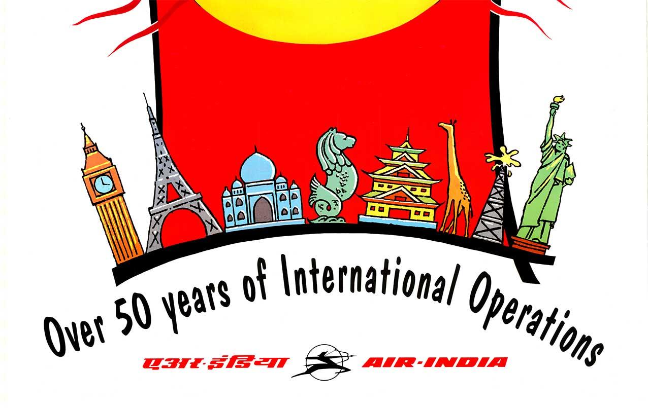 Original Air India, Over 50 Years of International Operations travel poster - American Modern Print by Unknown
