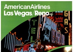 Original American Airlines Las Vegas - Reno, linen-backed travel poster