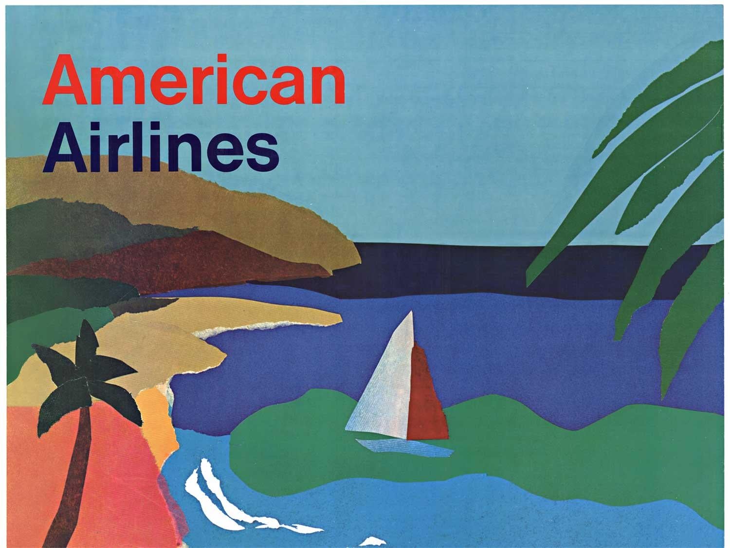 Affiche de voyage vintage d'origine d'American Airlines, St. Thomas / St. Croix - Gris Landscape Print par Unknown