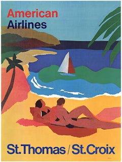 Affiche de voyage vintage d'origine d'American Airlines, St. Thomas / St. Croix