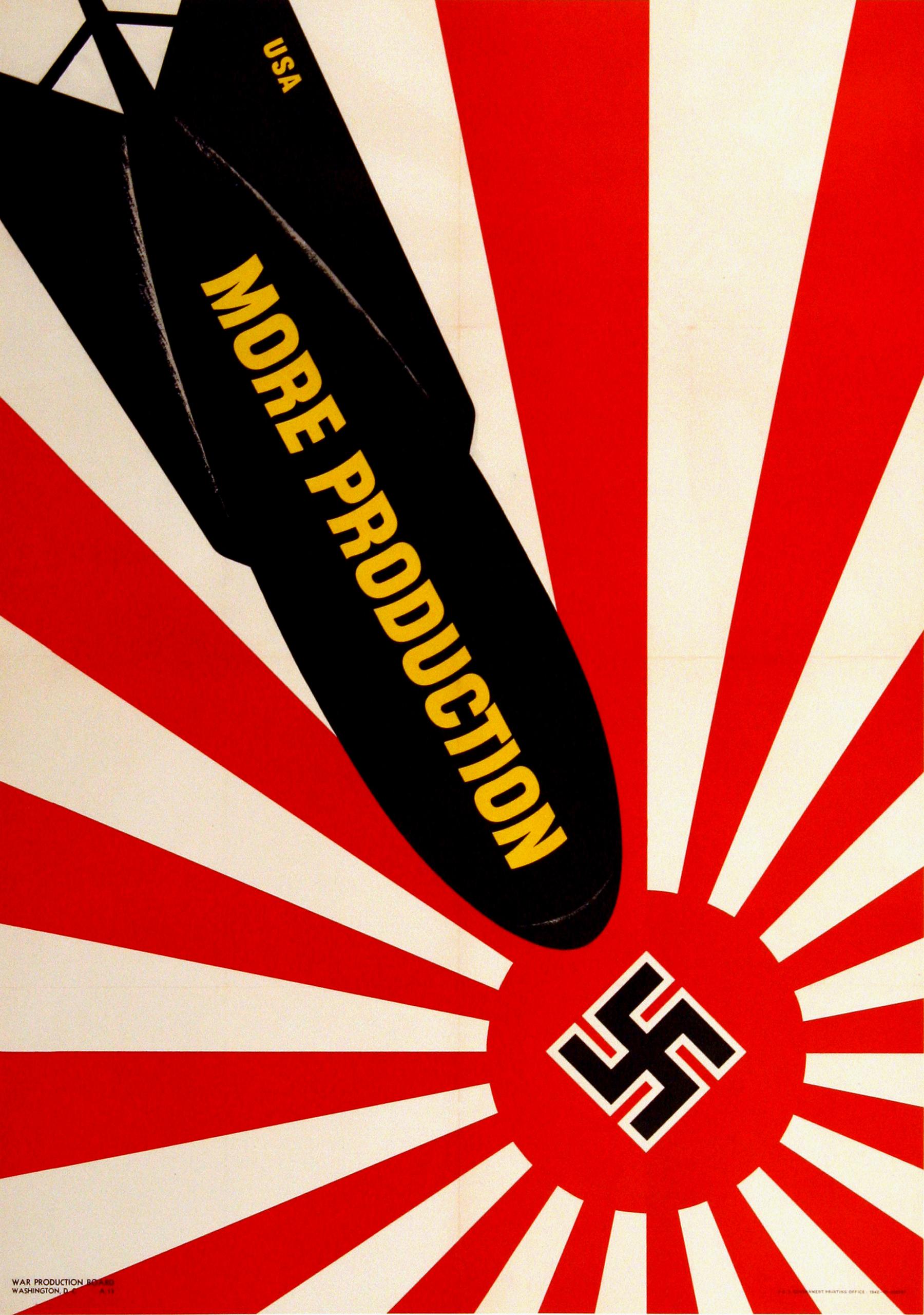 Original American WWII Poster - More Production Bomb Over Swastika - Small