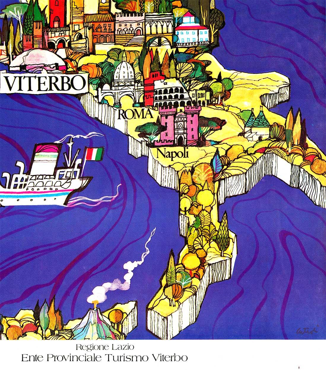 Original Anno Santo 1983 Viterbo Italia cartel y mapa de viaje vintage  sobre lino - Landscape Print Púrpura de Unknown