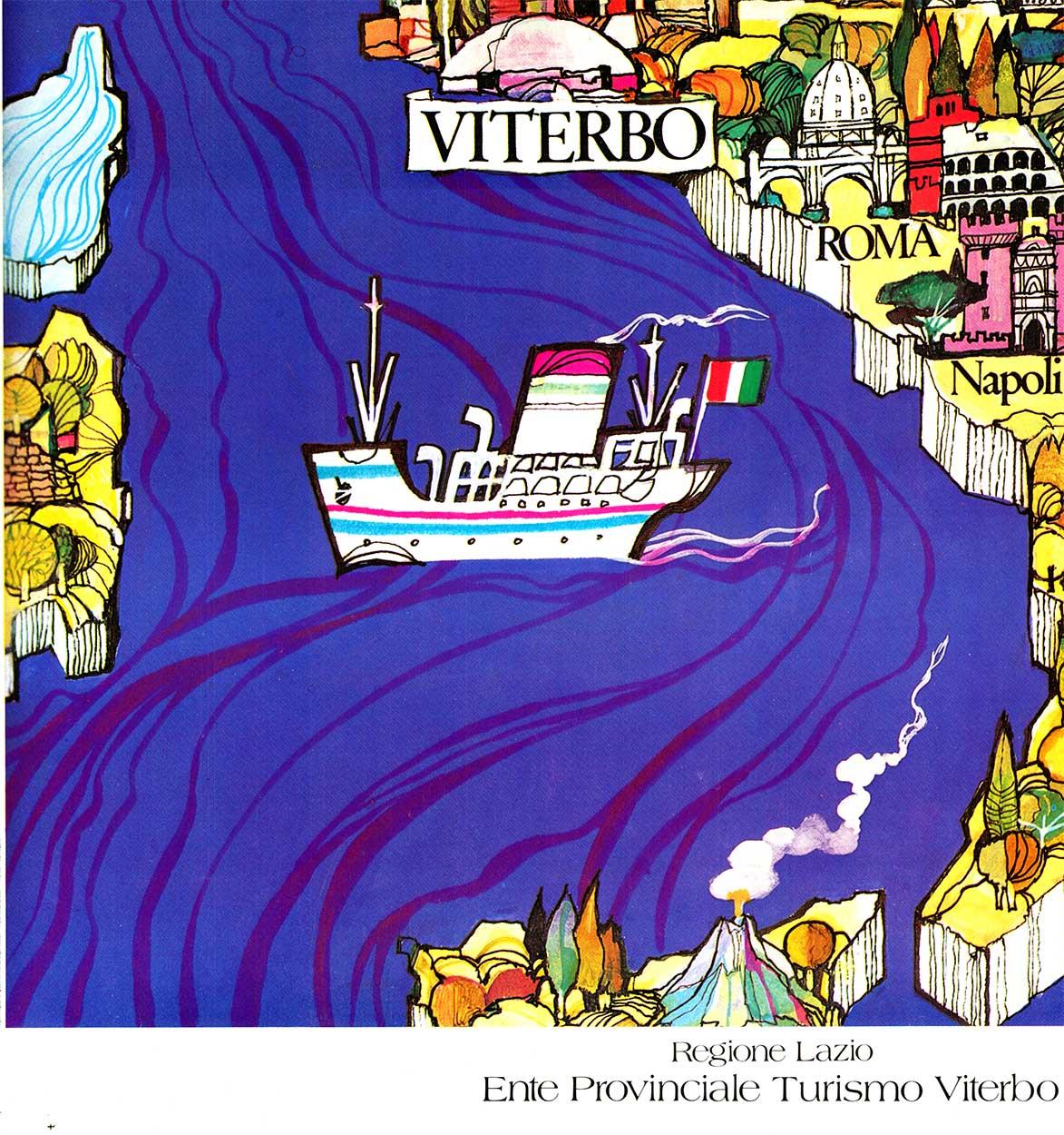 Original Anno Santo 1983 Viterbo Italia cartel y mapa de viaje vintage  sobre lino en venta 1