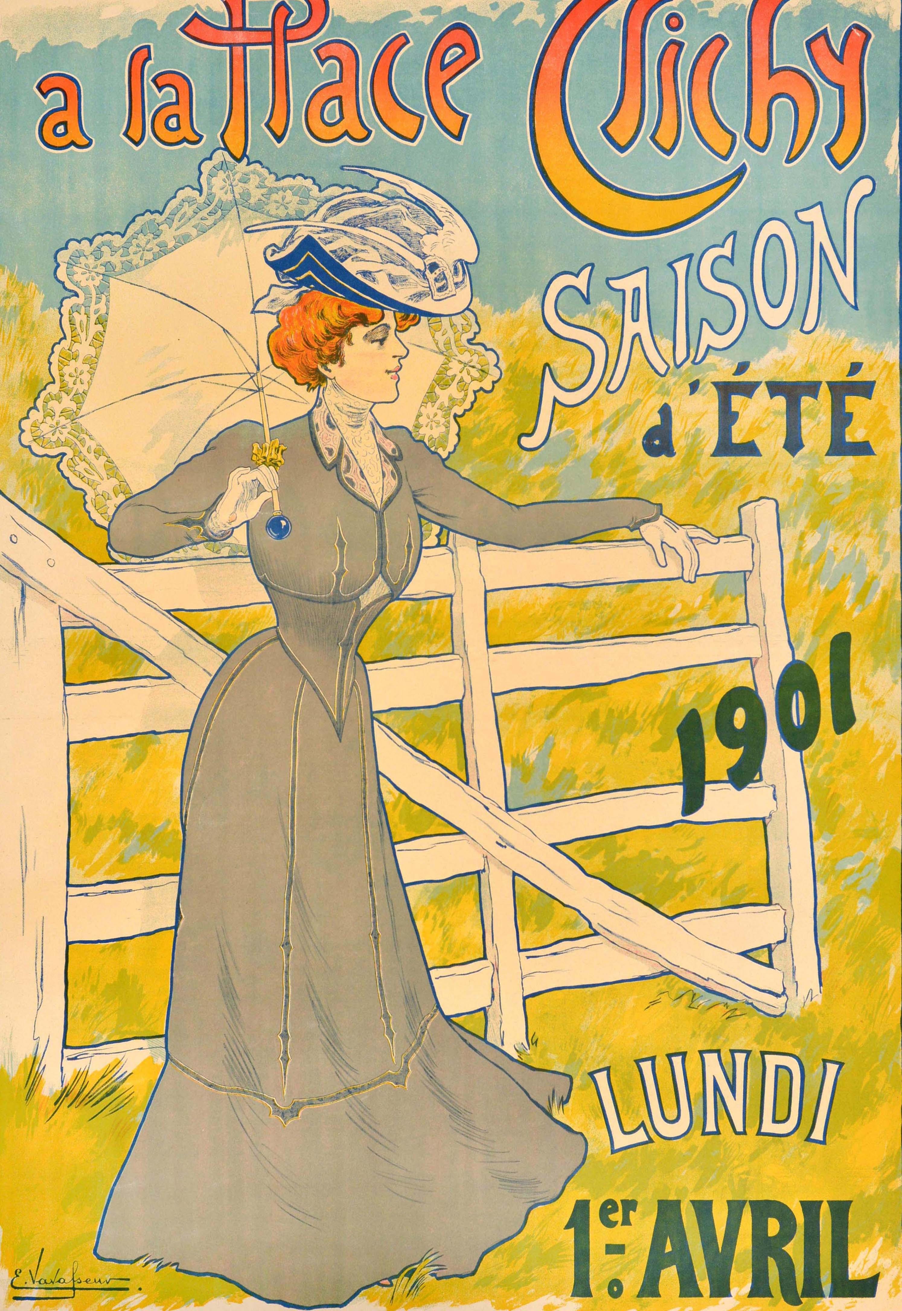 Affiche publicitaire d'origine ancienne A La Place Clichy Sumer Season Fashion Paris - Print de Unknown
