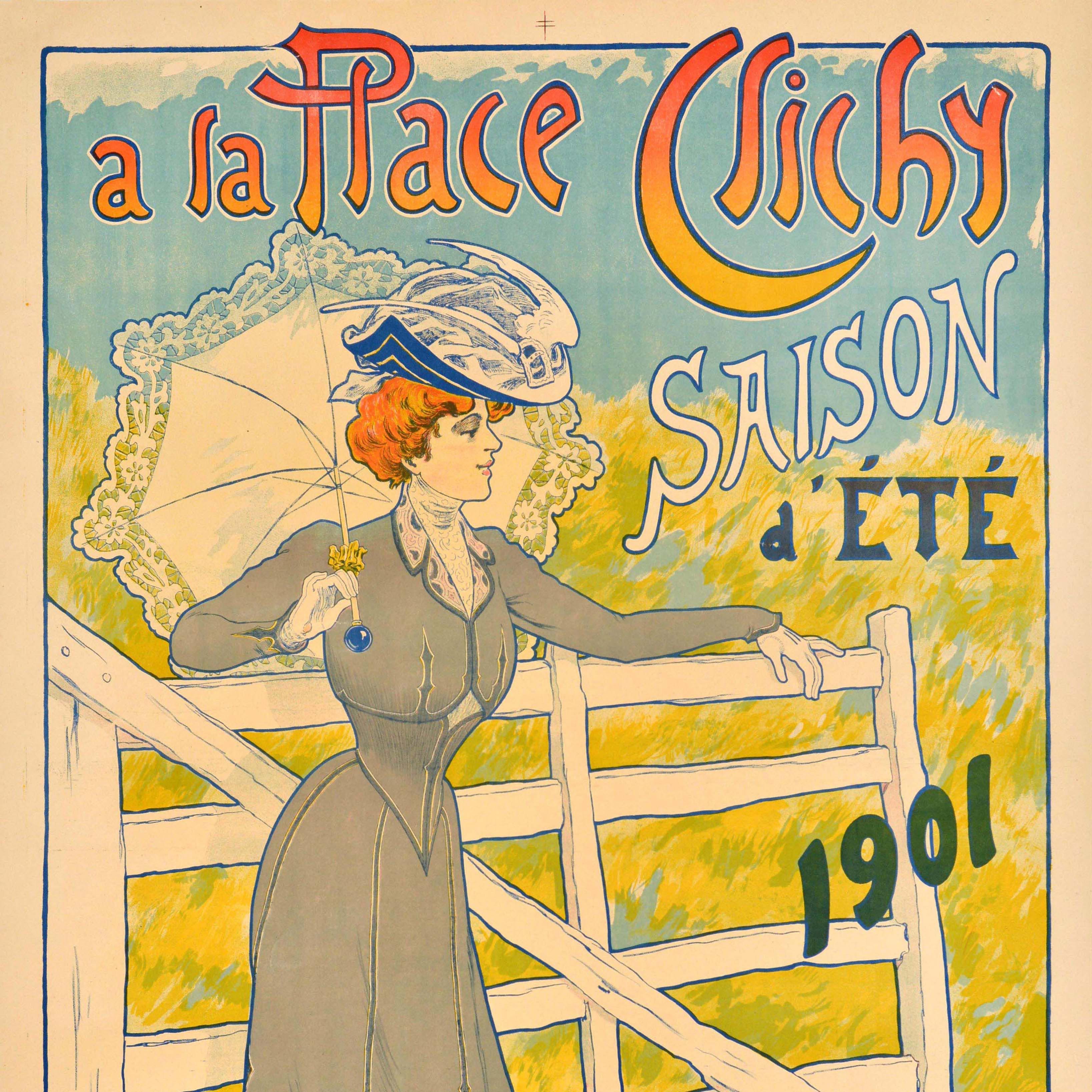 Original Antikes Werbeplakat „A La Place Clichy Sumer Season Fashion Paris“, Original (Art nouveau), Print, von Unknown