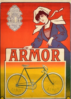 Original Antique Advertising Poster Armor Bicycles Neuilly Sur Seine France