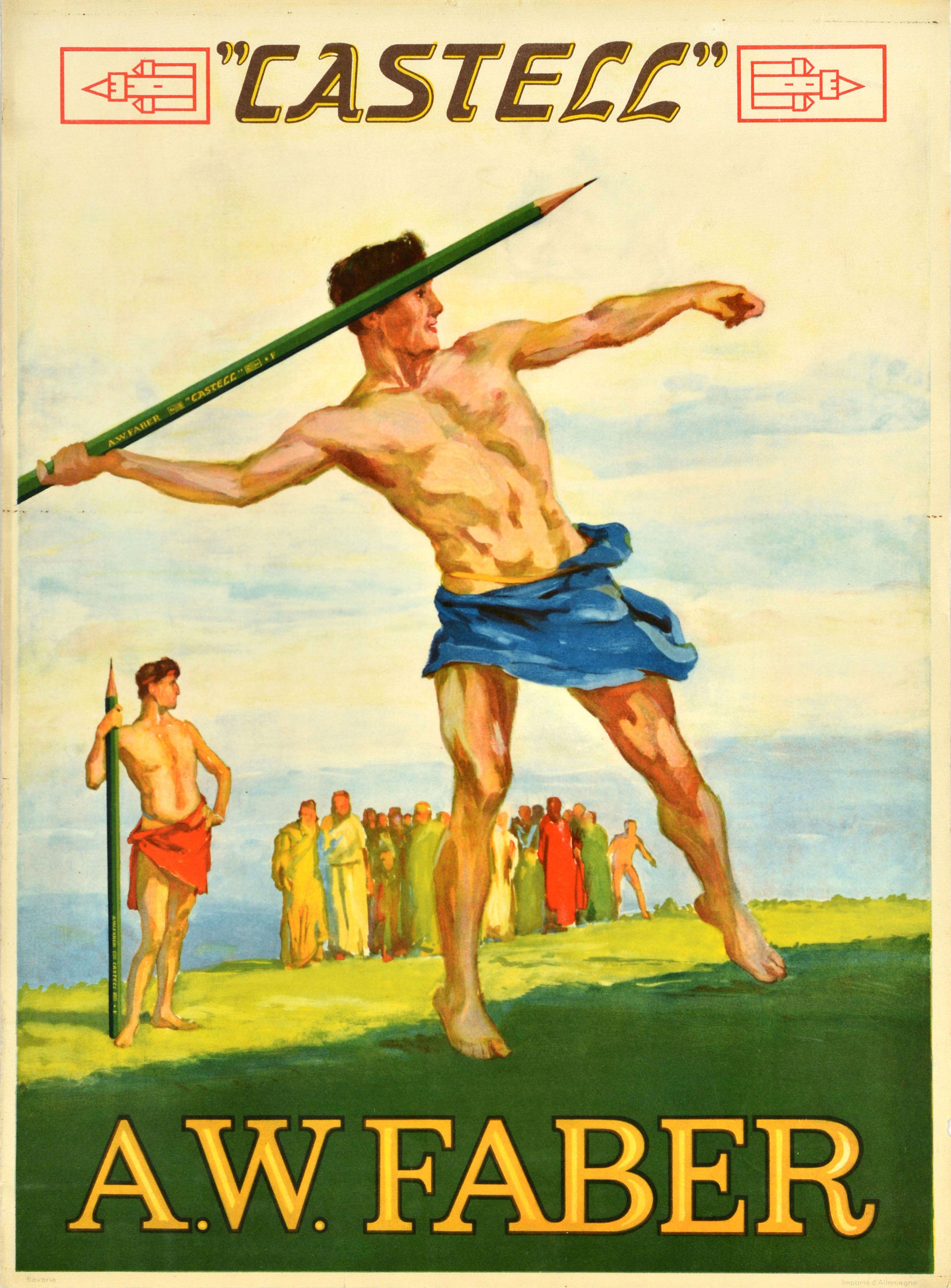 Unknown Print – Original Antikes Werbeplakat AW Faber Castell, Stationery Supplies Athleten, Original