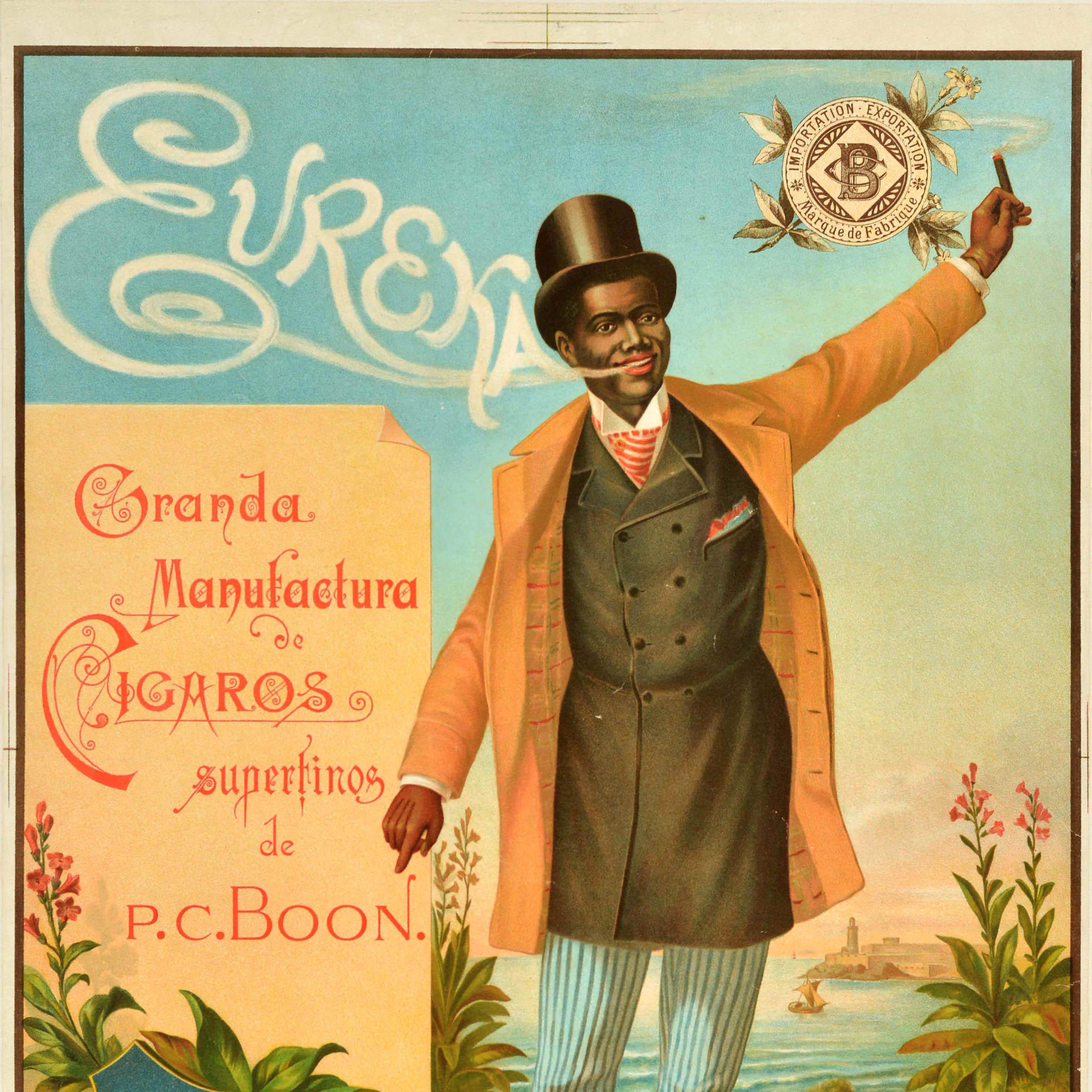 Original Antikes Werbeplakat Eureka Zigarren PC Boon Havana Habana Tabak (Beige), Print, von Unknown