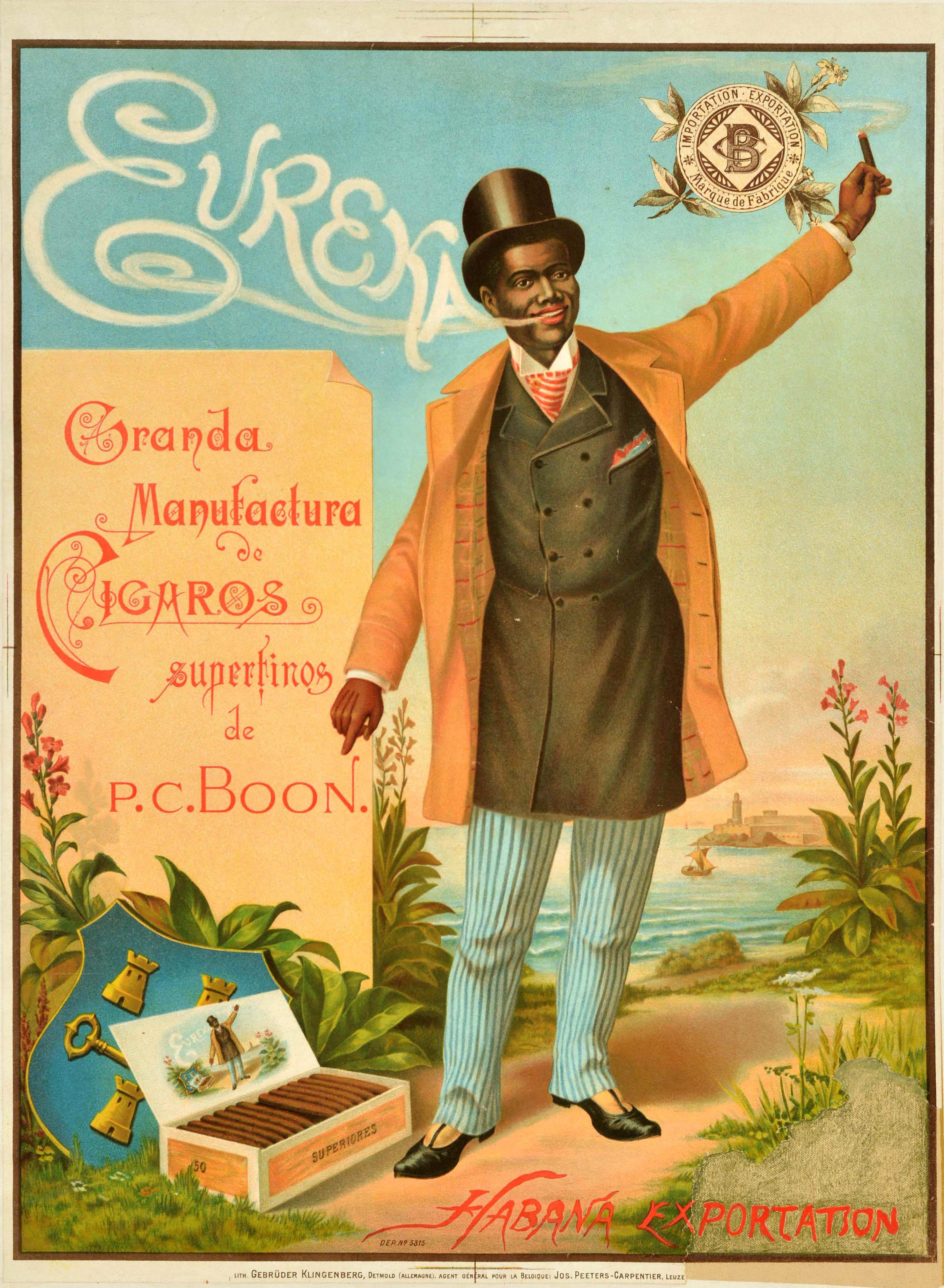 Unknown Print – Original Antikes Werbeplakat Eureka Zigarren PC Boon Havana Habana Tabak